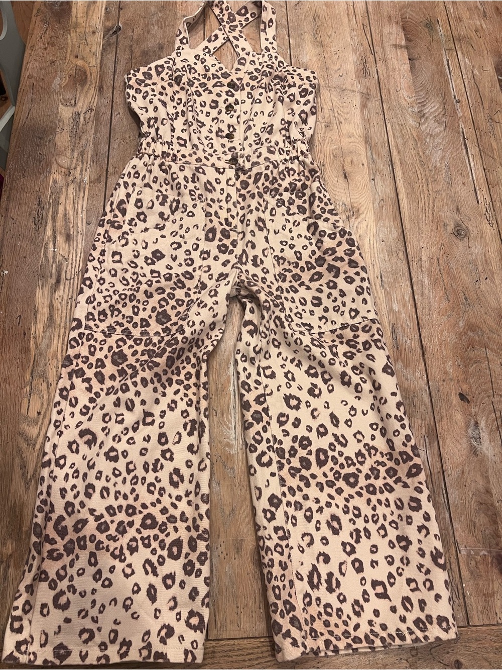 Current Air Beige Brown S Leopard Square Neck Sleeveless Wide-Leg Jumpsuit